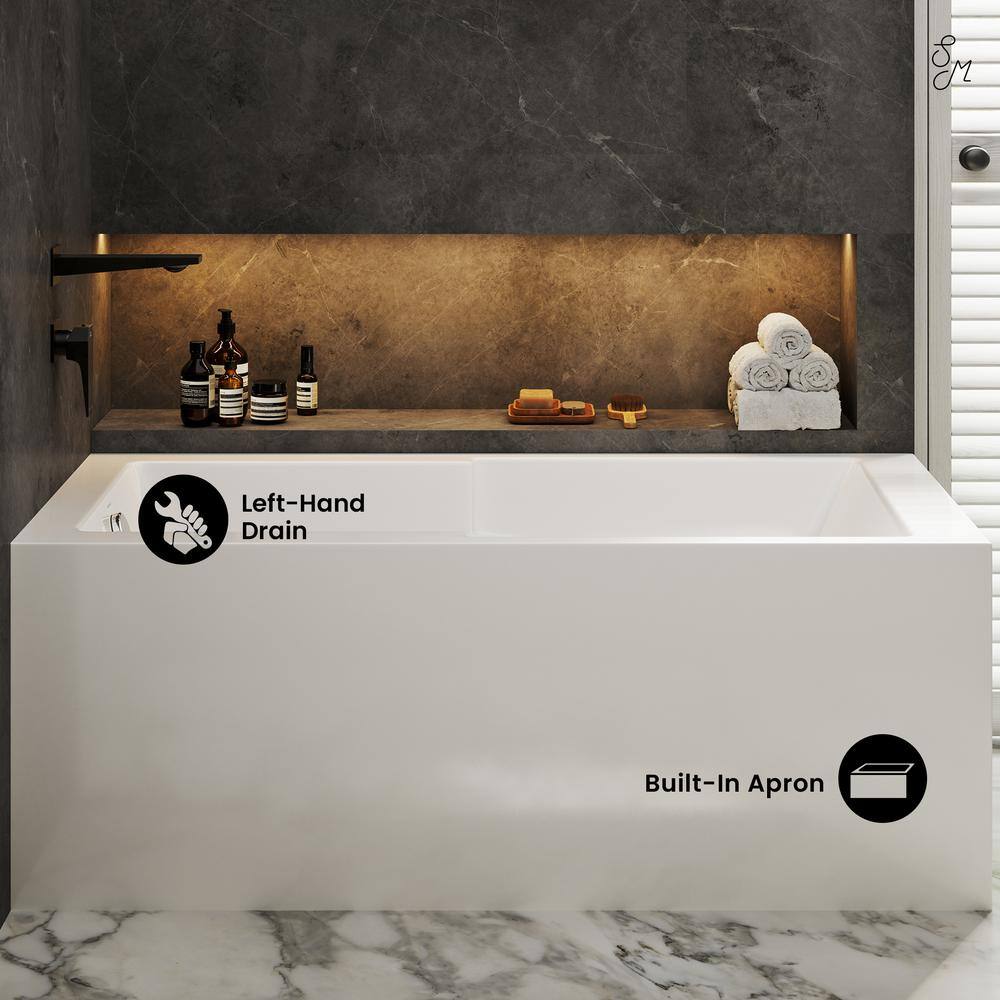 Claire 60" White Acrylic Alcove Bathtub with Corner Apron