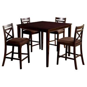 Weston I 5-Pieces Square Wood Top Espresso Bar Table Set