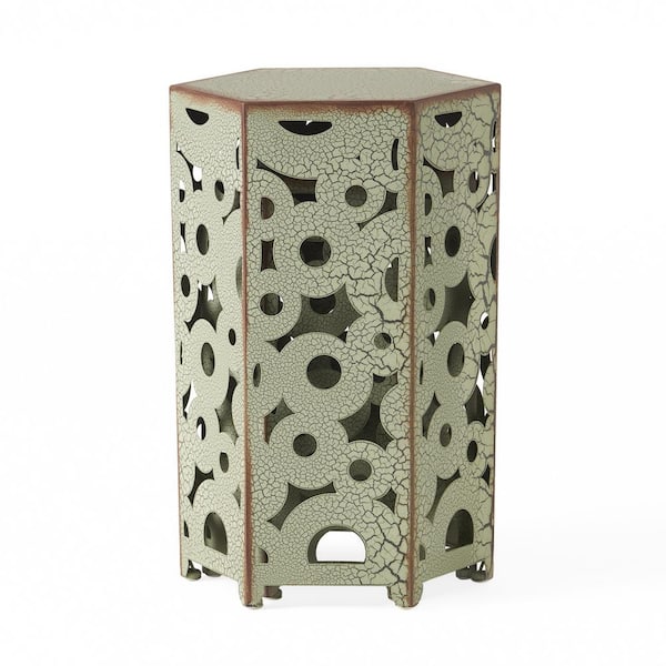 Jeffery Antique Green Hexagonal Metal Outdoor Patio Accent Table