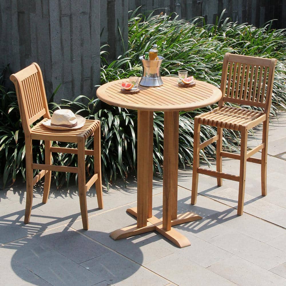 Cambridge Casual Heaton Teak Wood, Bar Height Outdoor Bistro Table And Chairs