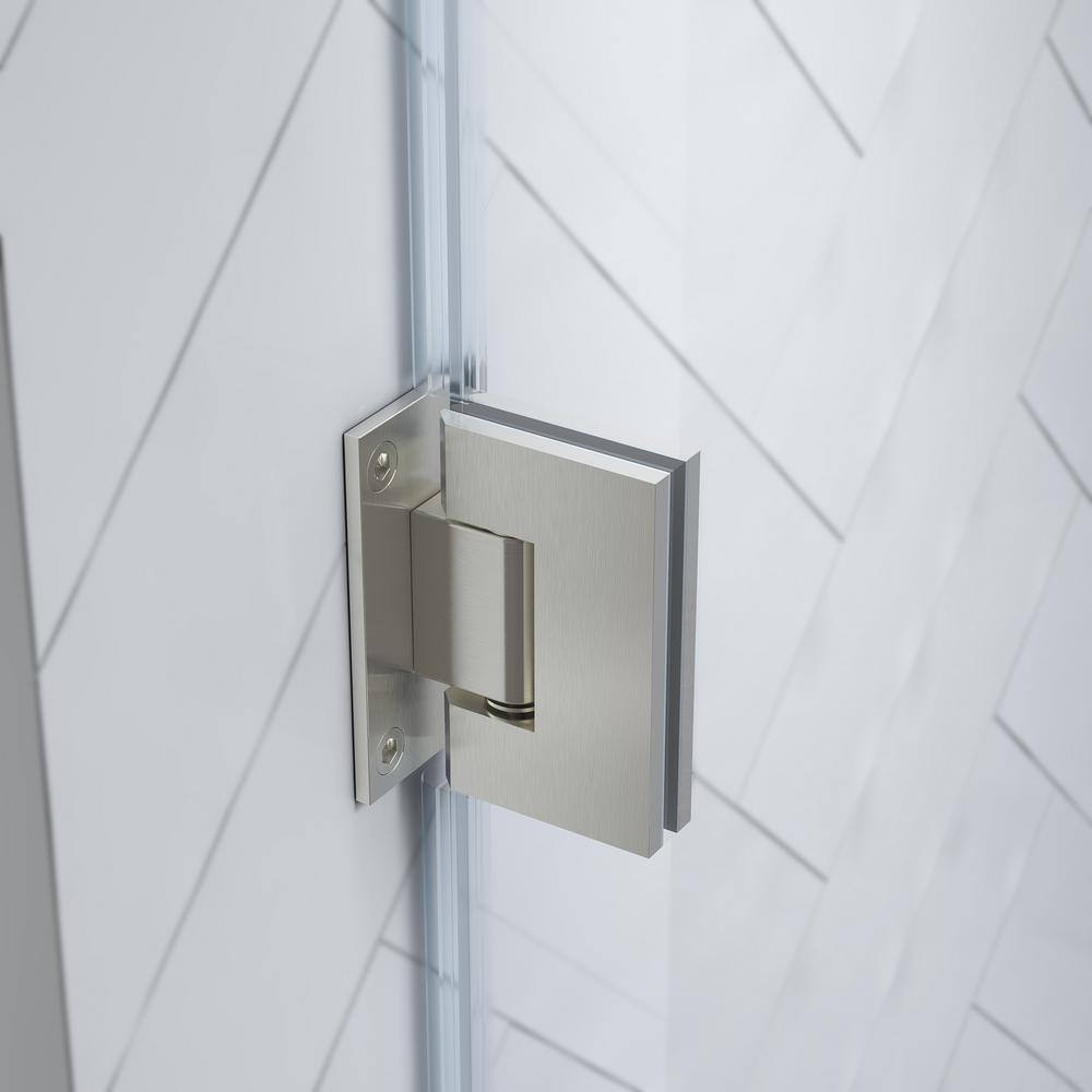 Tampa-Pro 33" Satin Nickel Frameless Corner Shower Enclosure with Shelves