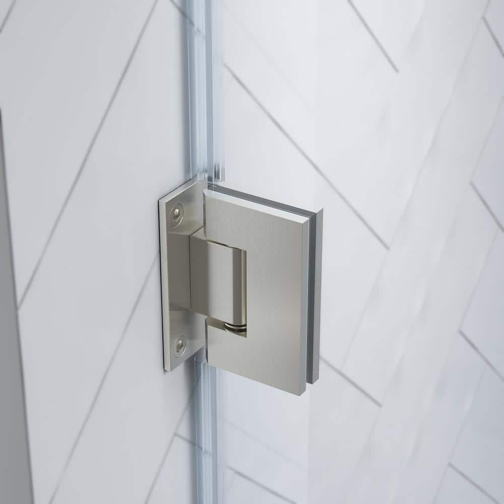 Tampa-Pro 32" Satin Nickel Frameless Alcove Shower Kit with Base