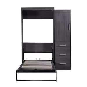 Gray Wood Frame Twin Murphy Bed with Wardrobe and 3-Storage Drawers Storage Bed Can be Folded into a Cabinet