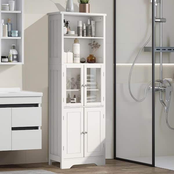 Satico 22.60 in. W x 11.20 in. D x 64.00 in. H MDF White Tall Rectangle Linen Cabinet with Shelves in White