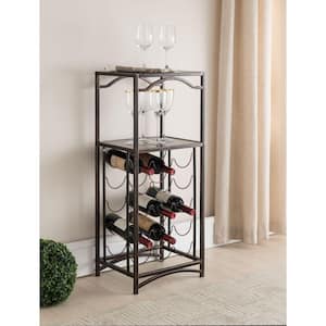 SignatureHome 12 in. L Brushed Copper Rectangle Shape Top Wood and Metal Storage Console Table Wine Rack