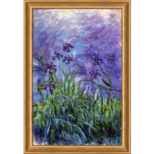 Lilac Irises by Claude Monet Muted Gold Glow Framed Nature Oil Painting Art Print 28 in. x 40 in.