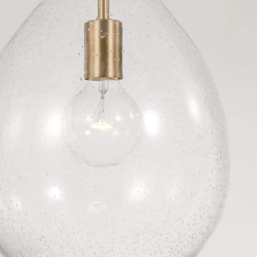 Aged Brass Teardrop Pendant Light with Seeded Glass Shade