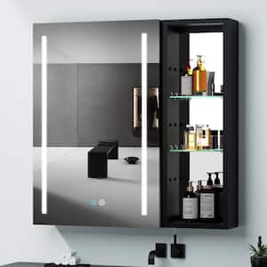 30 in. W x 30 in. H Black Aluminium Surface Mount Bathroom Medicine Cabinet with Mirror and Shelves (Left Open)