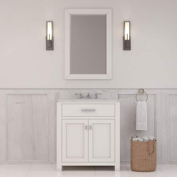 Madison 30 in. Vanity in Modern White with Marble Vanity Top in Carrara White