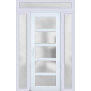 60 in. x 94 in. Right-Hand/Inswing 3 Sidelights Frosted Glass White Silk Steel Prehung Front Door with Hardware