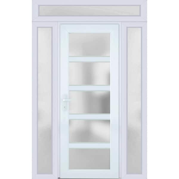 VDOMDOORS 60 in. x 94 in. Right-Hand/Inswing 3 Sidelights Frosted Glass White Silk Steel Prehung Front Door with Hardware