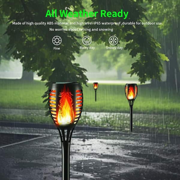 Misopily 8-Pack Black ABS Solar Flickering Flame Tiki Torch Lights