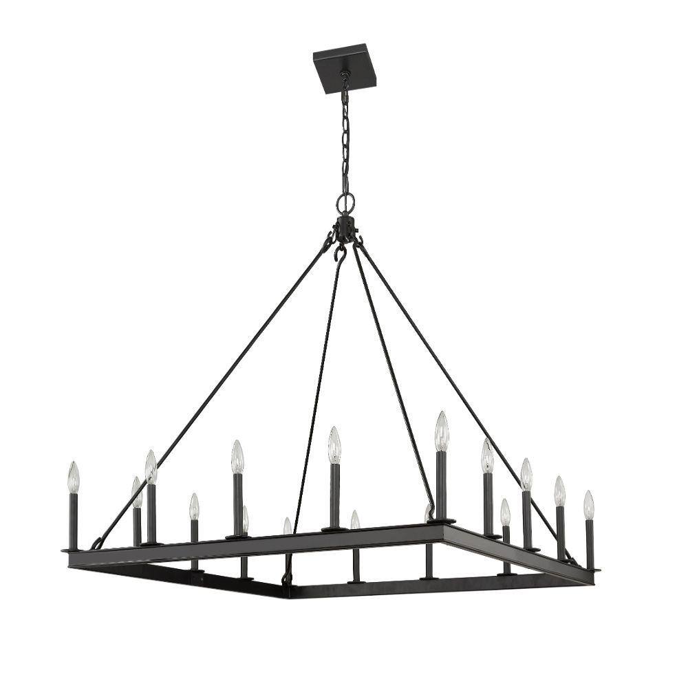 Barclay Square Matte Black 16-Light Candle-Inspired Chandelier