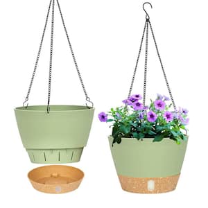 8 in. Dia Green Plastic Hanging Basket with Visible Water Level (2-Pack)