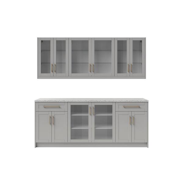 NewAge Products 7-Piece Gray Home Bar Cabinet Set with Contemporary Brushed Nickel Handles