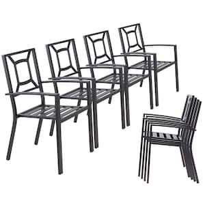 Black Stackable Metal Outdoor Dining Chair (8-Pack)