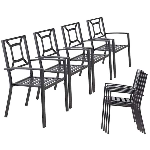 AECOJOY Black Stackable Metal Outdoor Dining Chair (8-Pack)