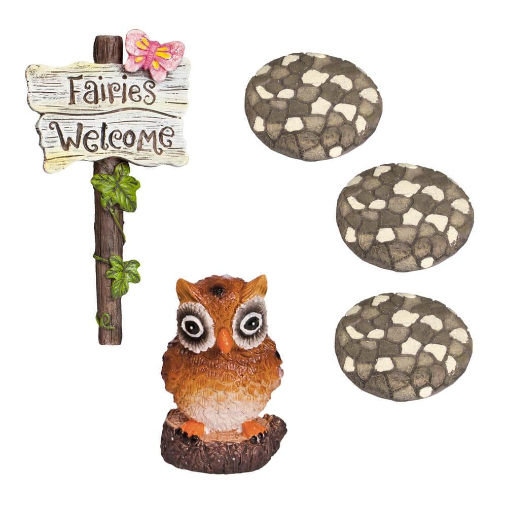 Enchanted Forest Polyresin Fairy Garden Kit with Accessories
