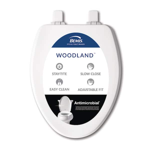 Woodland Round Soft Close Enameled Wood Closed Front Toilet Seat in White Removes for Easy Cleaning, Never Loosens