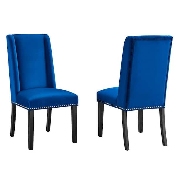 MODWAY Baron Navy Performance Velvet Nailhead Trim Dining Side Chairs (Set of 2)