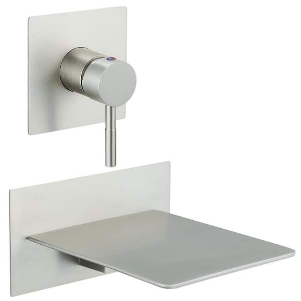 Fapully Single-Handle Wall Mount Roman Tub Faucet, Waterfall Wide Spout Bathroom Faucet in. Brushed Nickel