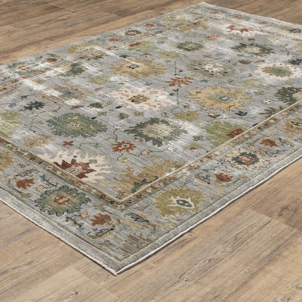Elanor Blue/Multi 10 ft. x 13 ft. Floral Oriental Polyester Fringe-Edge Indoor Area Rug