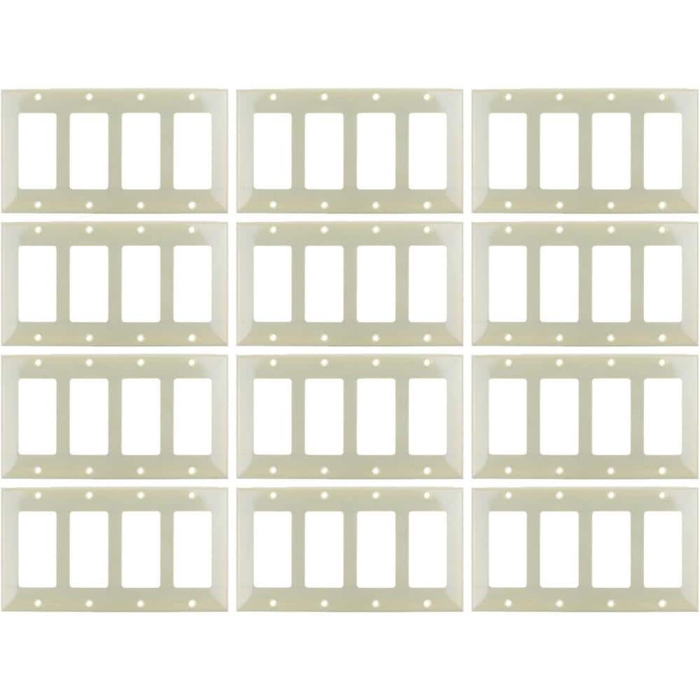 Sunlite Almond 4Gang Screwin Decorative Plastic Wall Plate (12Pack