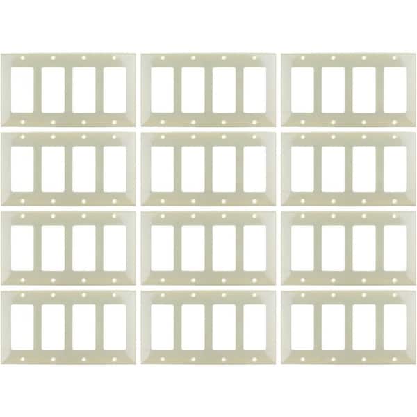 Sunlite Almond 4-Gang Screw-in Decorative Plastic Wall Plate (12-Pack)