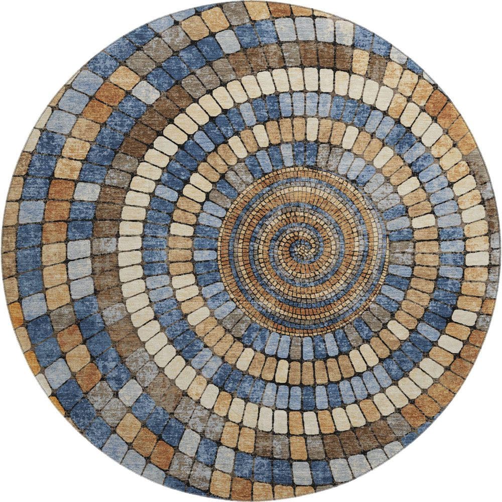 Mayfield Premium Machine Washable Abstract AMF2216 Denim 8 ft. x 8 ft. Round Rug price history on PriceWatchPro