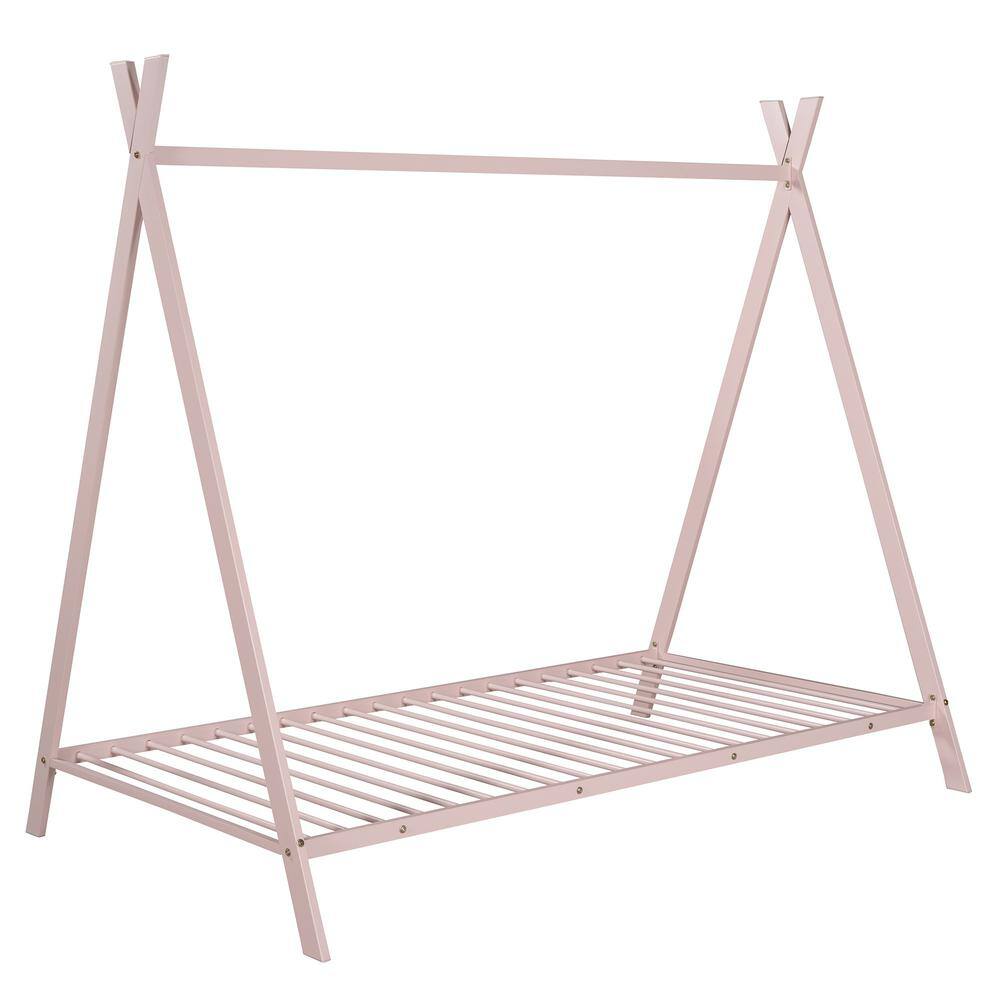 Kahomvis Pink Twin Size Metal Play House Bed Tent Bed Frame with Slat ...