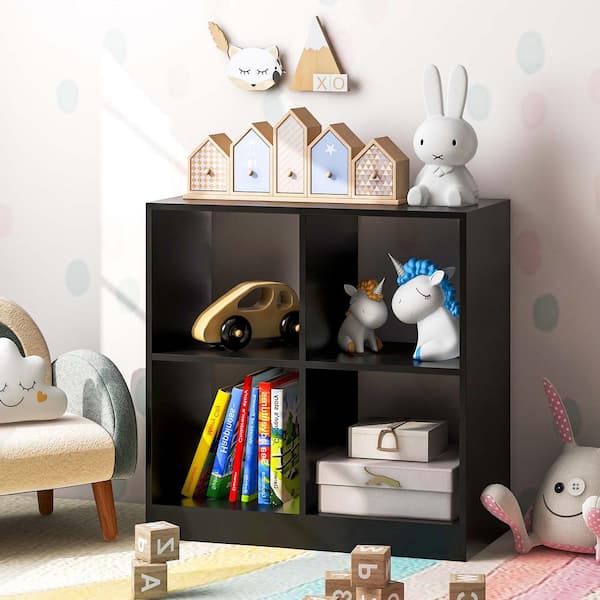 4-Cube Kids Bookcase with Open Shelves-Black | Costway