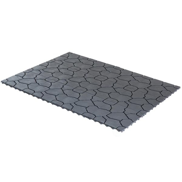 Gardenised Gray Plastic Garden Path Track Interlocking Stone Look Design Pathway Tile Floor Paver (Pack of 4)