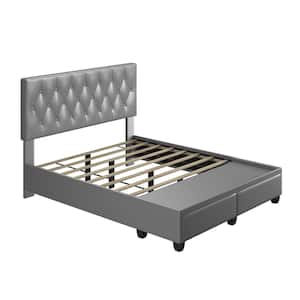 Verona Faux Leather Upholstered Tufted Platform Storage Bed Frame, Queen, Gray
