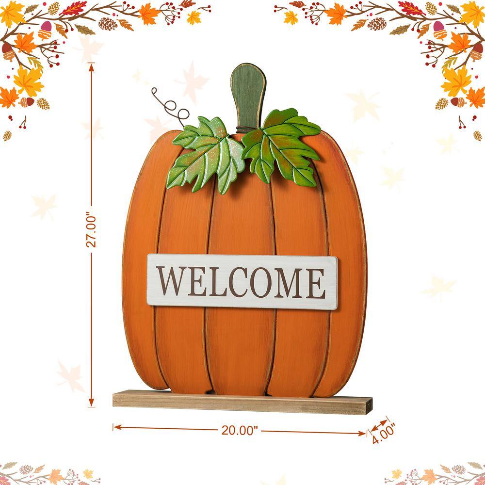 27" Orange and Green Wood Pumpkin Welcome Porch Sign