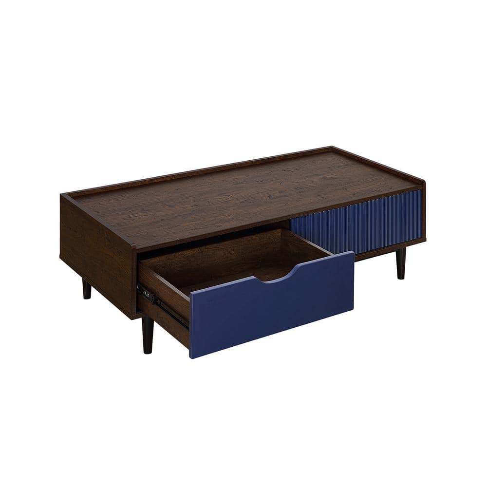 Duane Dark Brown and Navy Blue Wood and Metal Coffee Table with Storage