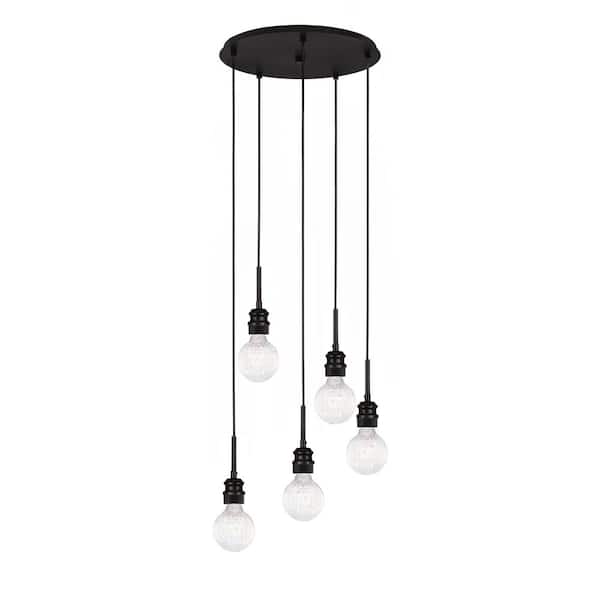 Unbranded Albany 60-Watt 17.25 in. 5-Light Espresso Cord Pendant Light 4-Watt LED Bulbs Shade No Bulbs included