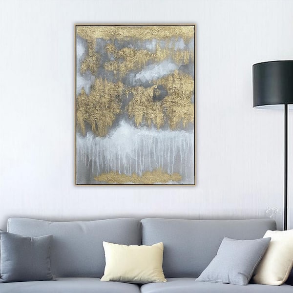 "Glint" Framed Abstract Hand Painted Wall Art Print 48 in. x 36 in.