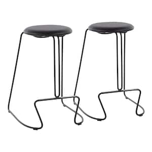 Finn 26 in. Black Counter Stool with Black Faux Leather Upholstery (Set of 2)