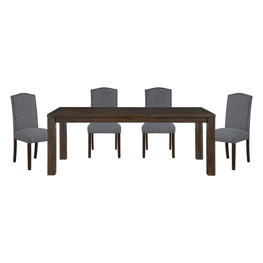 Myrna 5 Piece Rectangular Wood Top Dining Table Set with Gray Textured Upholstered Seats 4