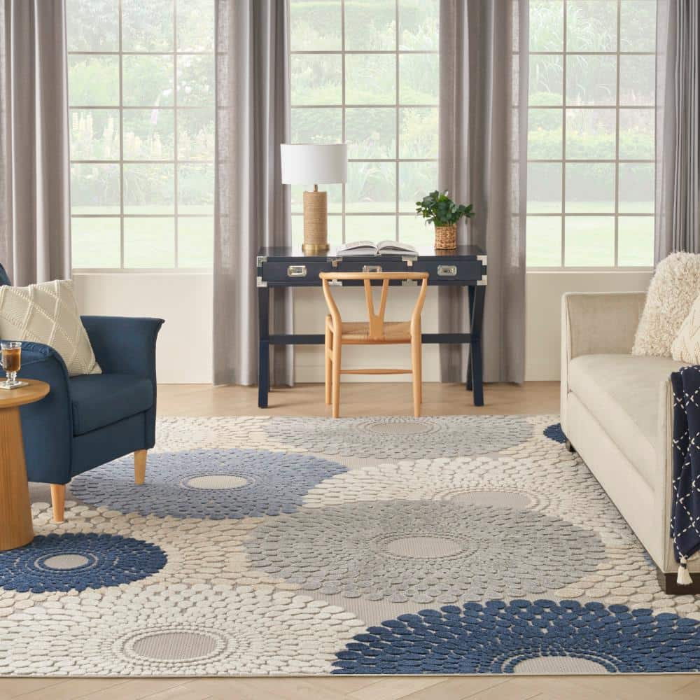 Aloha Geometric Blue/Grey Easy-Care Synthetic Area Rug 7'10" x 10'6"