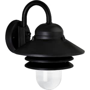 Newport Collection 1-Light Textured Black Clear Prismatic Acrylic Shade Transitional Outdoor Wall Lantern Light