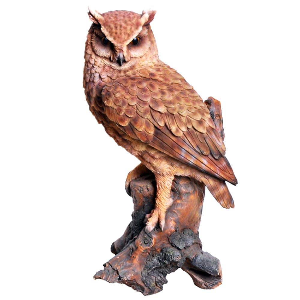 Great Horned Owl on Stump Polyresin Garden Statue