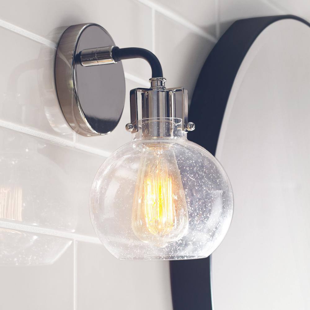 Clara Polished Nickel & Textured Black 1-Light Dimmable Jelly Jar Sconce