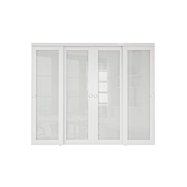96 in. x 80 in. 1-Lite Tempered Frosted Glass White Finished Solid Core Interior Closet Sliding Door with Hardware