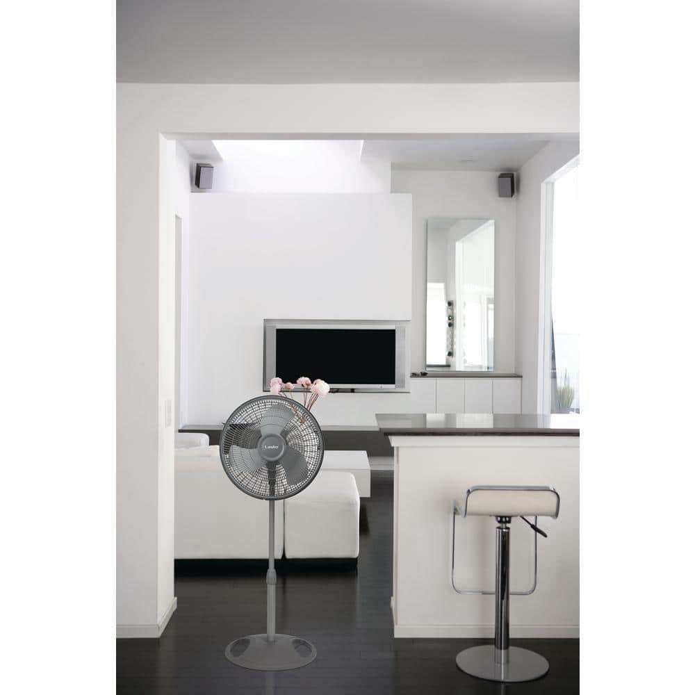 Gray Adjustable Height Oscillating Pedestal Fan with 16-inch Diameter