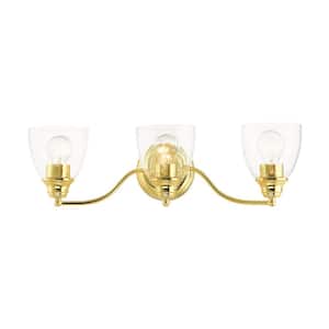 Grandview 23 in. 3-Light Polished Brass Vanity Light with Clear Glass