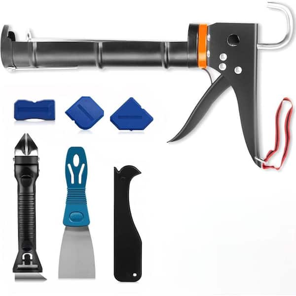 Smooth Silicone Black 10 oz. Kitchen Caulking Gun and Caulk Remover Tool Set for Window Countertop Sink Joint