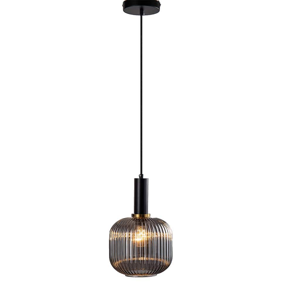 Elegant Globe Pendant Light in Black & Antique Gold with Smoke Shade