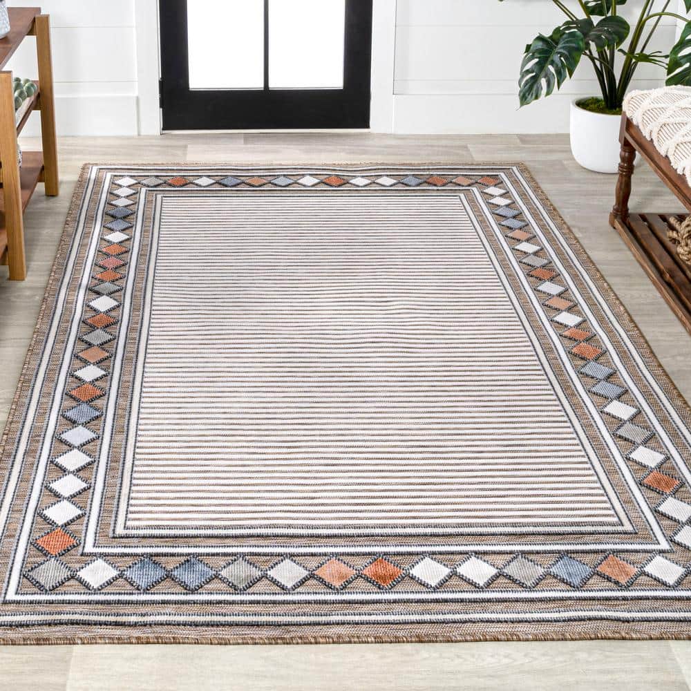 Sebastian Brown and Ivory Geometric Synthetic Rectangular Rug 3' x 5'