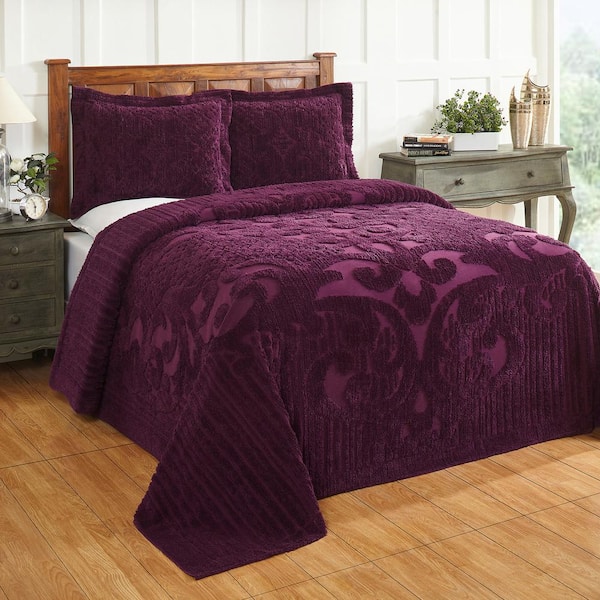 Better Trends Ashton 3-Piece 100% Cotton Plum Queen Medallion Design Bedspread Coverlet Set